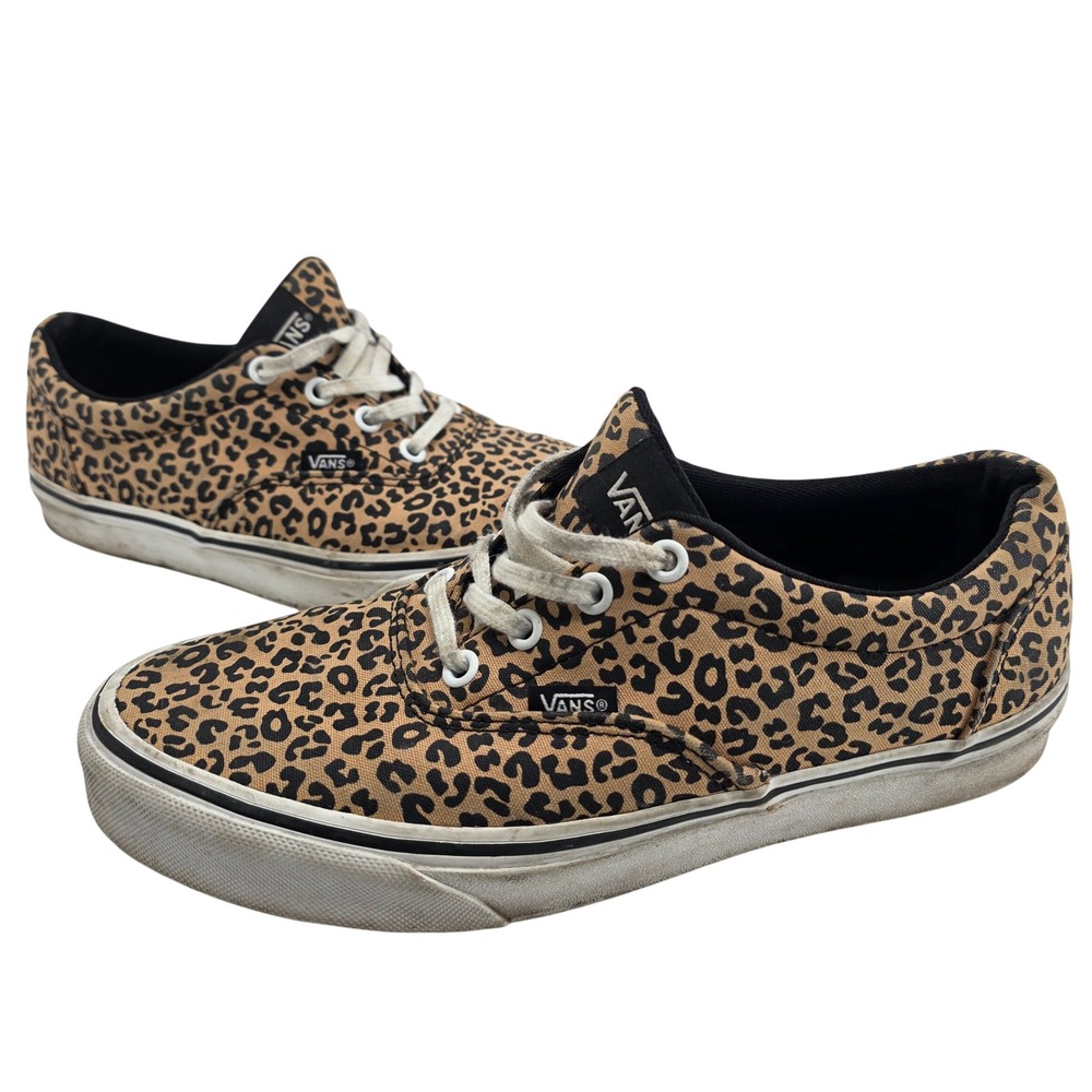 Vans Doheny Low Sneakers 8 Leopard Print Animal Tan Black Canvas Skate Shoes Y2K